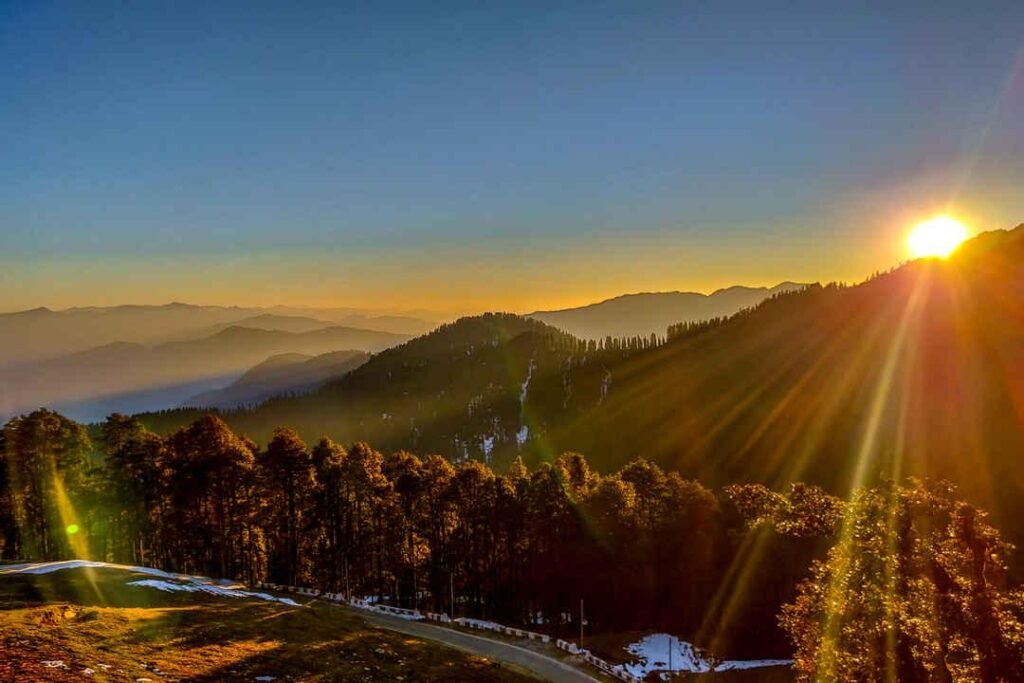 Sunrise view from a forest stay in Dalhousie