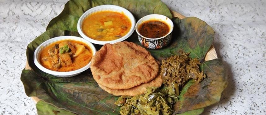 Traditional Himachali dishes including Madra, Siddu, Babru, and Mittha