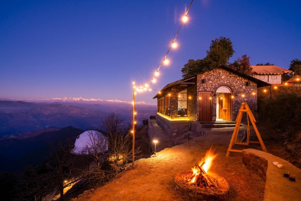 Bonfire dinner during a forest view dining experience in Dalhousie