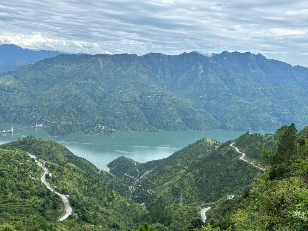 Chamera Lake viewed from a scenic mountain road near Dalhousie.