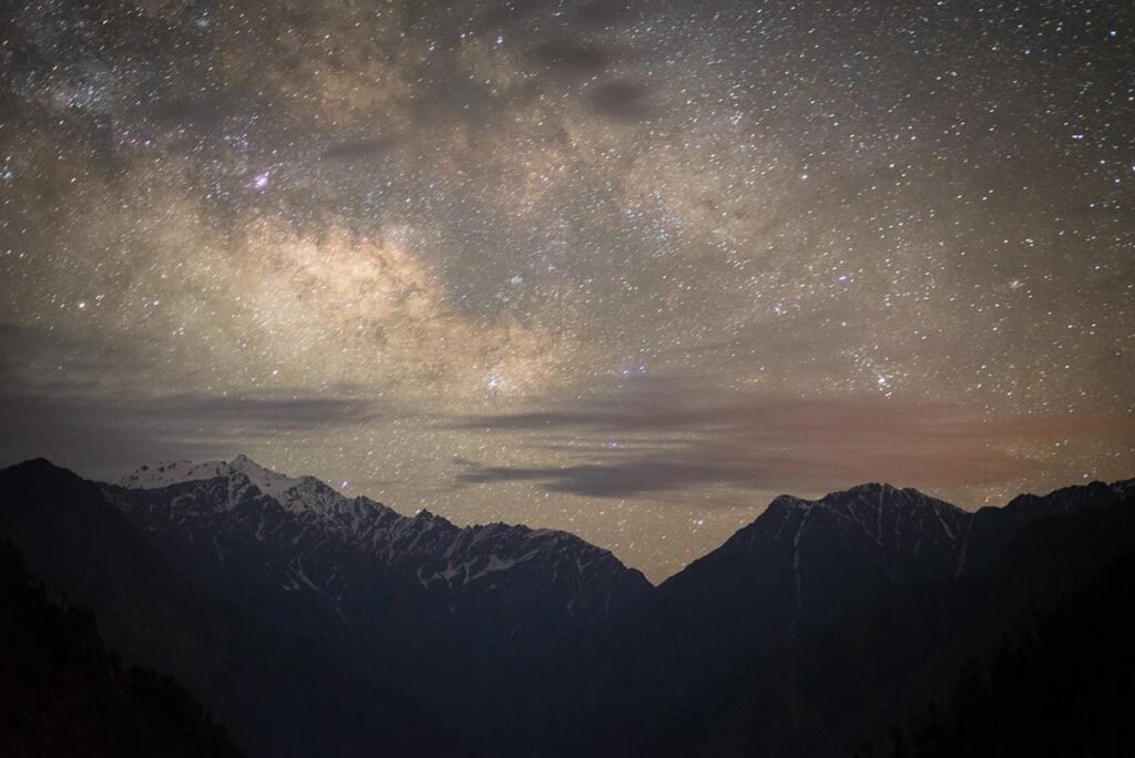 The Milky Way visible over the Himalayan mountains on a clear night