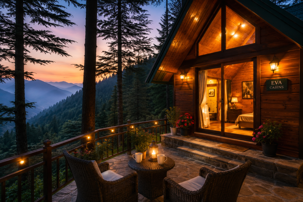 Cozy private cabin surrounded by pine forests for a romantic stay in Dalhousie