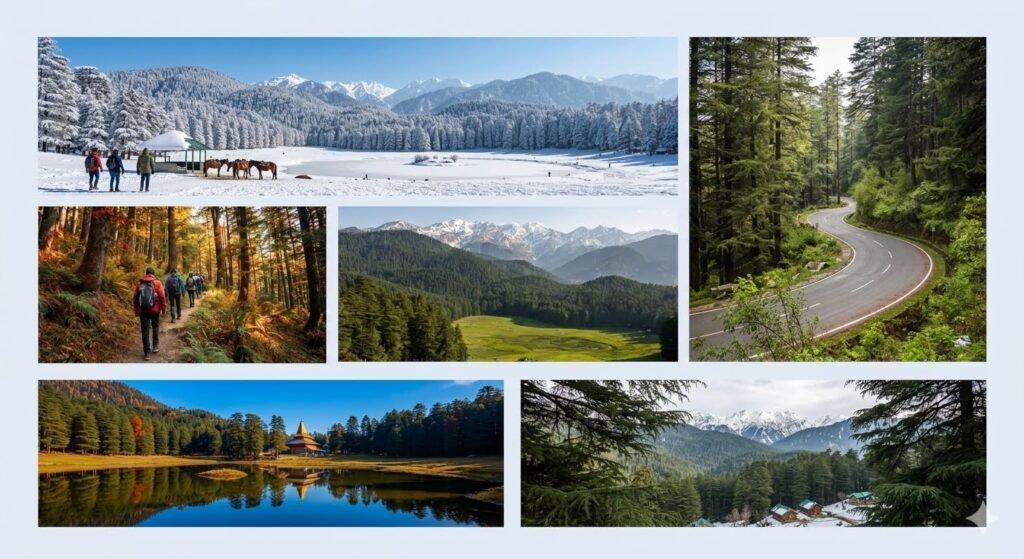 Scenic Himalayan landscape between Kalatop and Khajjiar in Chamba