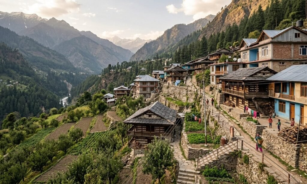 Himalayan village architecture adapted to the mountain landscape