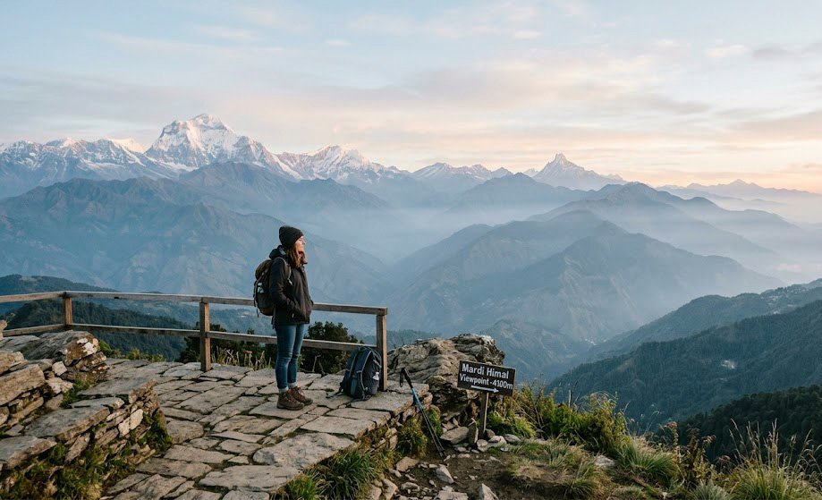 Traveller enjoying a quiet Himalayan mountain getaway
